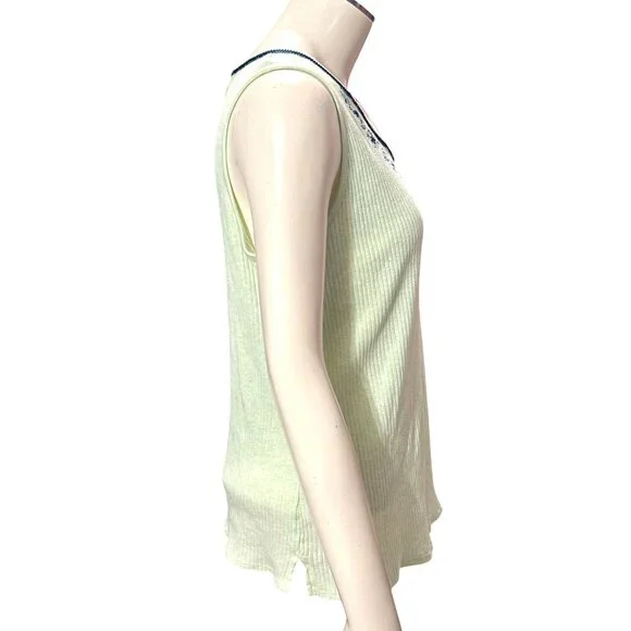 Adonna Lounge Set Green Ribbed Tank Top Shorts Navy Embroidery Size Large - Picture 7 of 16